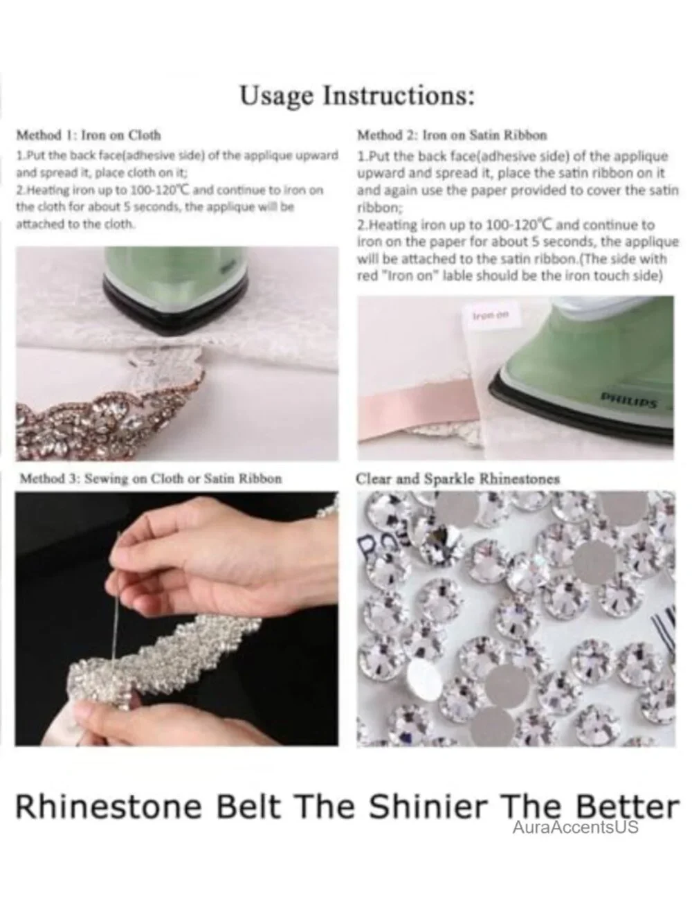 Rhinestone Wedding Sash Belt Applique Iron-On Sew-On Bridal Sash